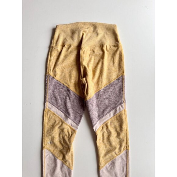 ALO YOGA Sheila Alosoft Yellow Grey Colorblock High Rise Ankle Leggings, Size S - Picture 7 of 12